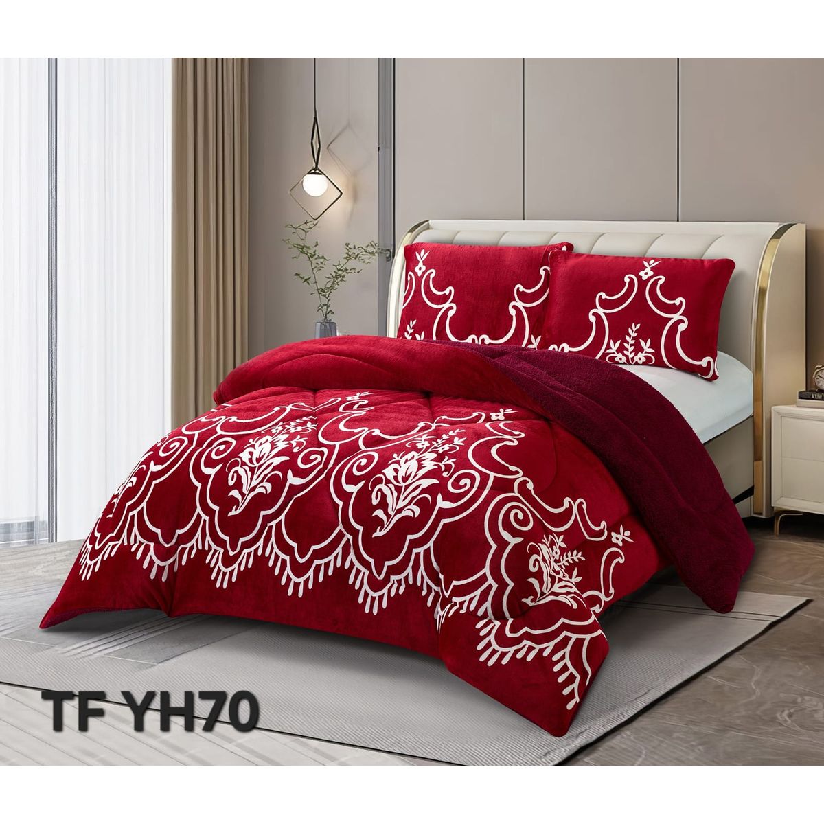 GENERICO - Cubrecama de Invierno Plush con Chiporro 2 Plazas Burdeo TFYH70
