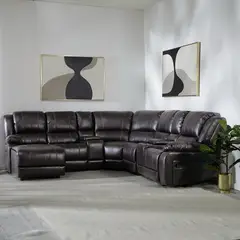 DANIELS - Sofá Seccional Café - Moderno Izquierdo + 2 Consolas Royalty