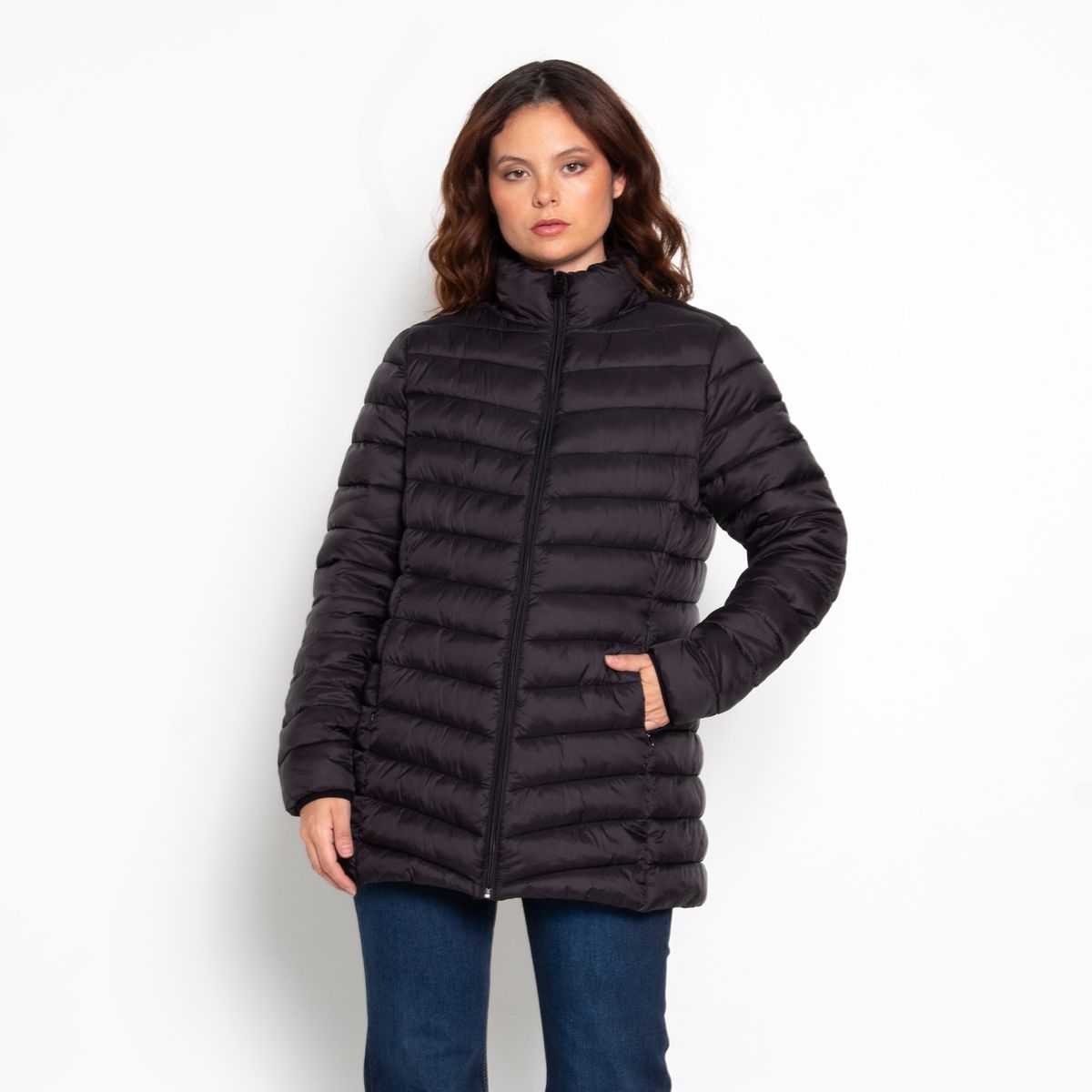 WADOS - PARKA MANGA LARGA SOLIDA CON CIERRE EN DELANTERO Y BOLSILLOS