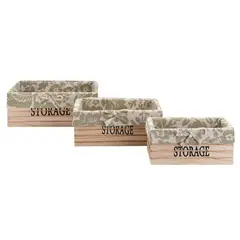 VGO - Canasto set de 3 cont. en madera con tela beige