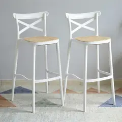 VENHOOUSE - Pack 2 Taburete Piso Bar O Terraza Apilable 75cm Crossback Danubio Blancos