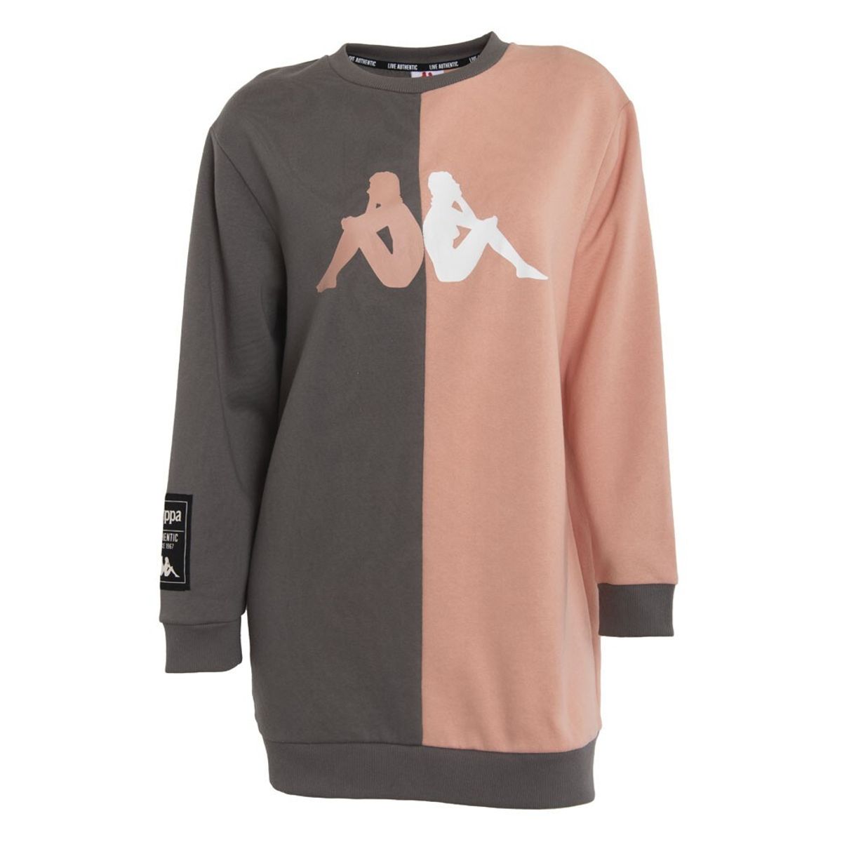 KAPPA - Poleron De Mujer Kappa Oversize Split Gris Naranjo