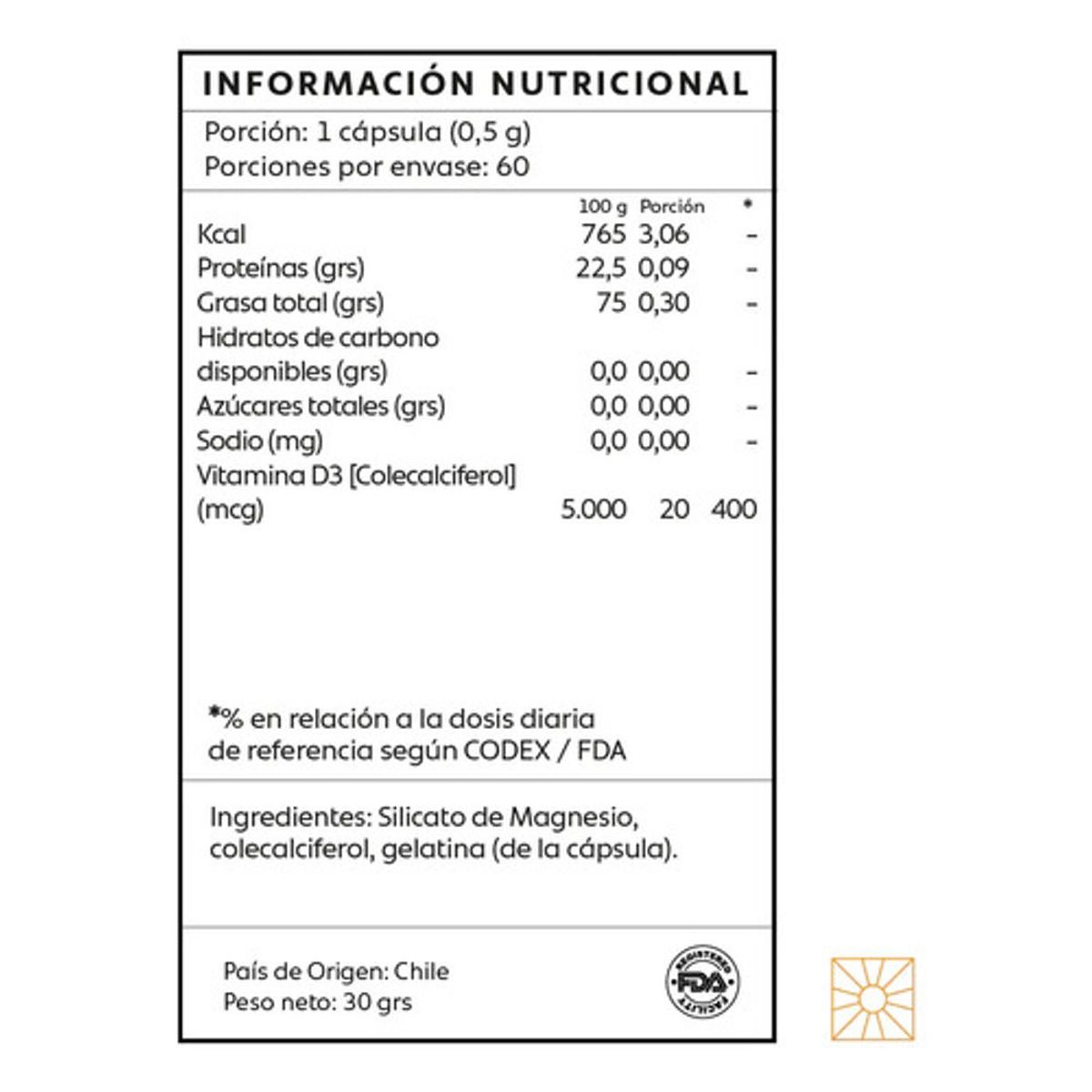 GENERICO - Vitamina D3 120 Cápsulas Mind Nutrition Sin Sabor