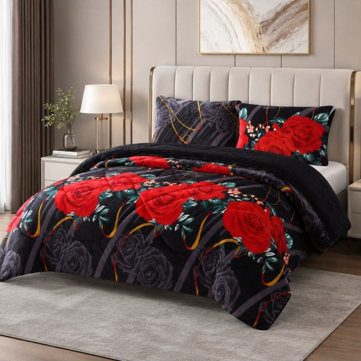 GENERICO - Cubrecama de Invierno Plush con Chiporro 2 Plazas Negro TFYH31