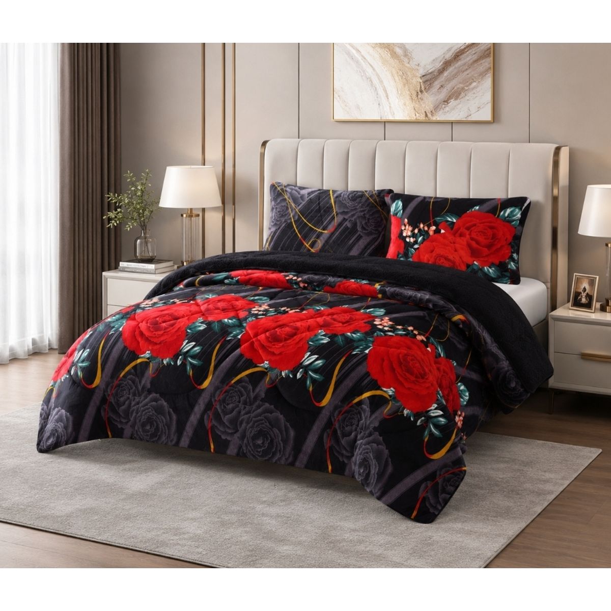 GENERICO - Cubrecama de Invierno Plush con Chiporro 2 Plazas Negro TFYH31