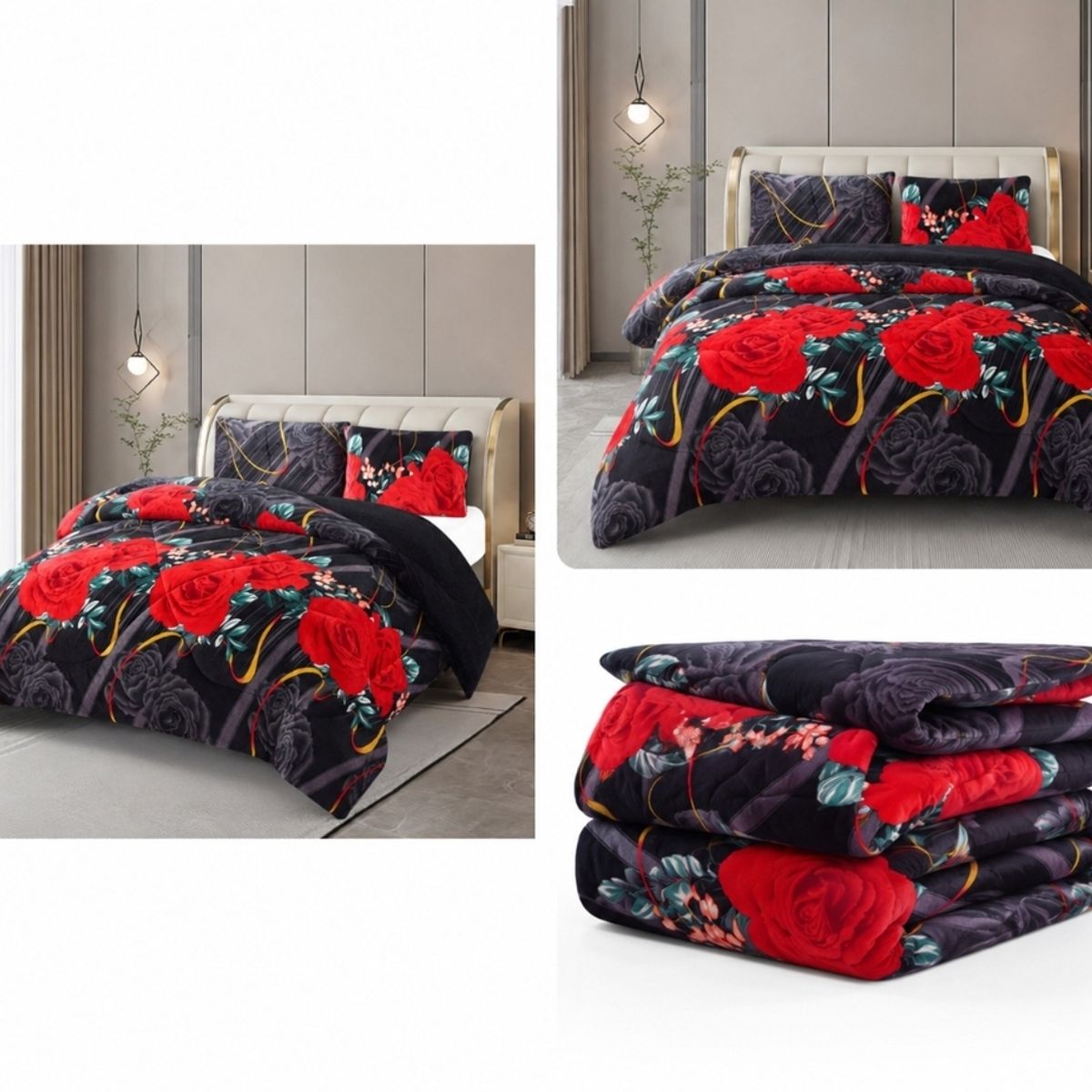 GENERICO - Cubrecama de Invierno Plush con Chiporro 2 Plazas Negro TFYH31