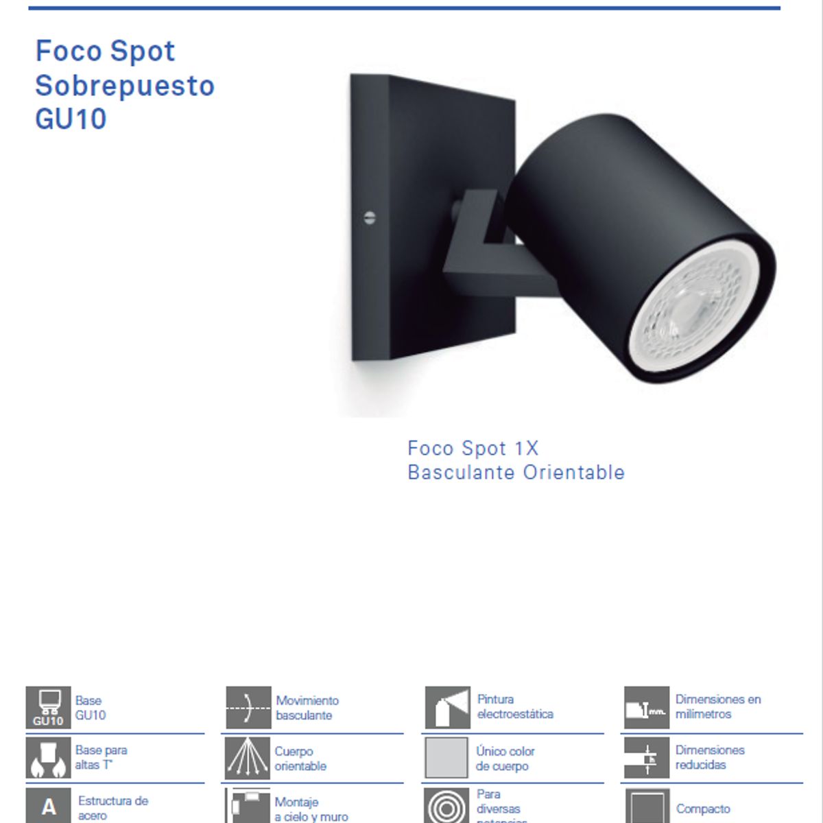 MEGABRIGHT - BARRA SOBREPUESTA SIMPLE GU-10 NEGRO MATE P1