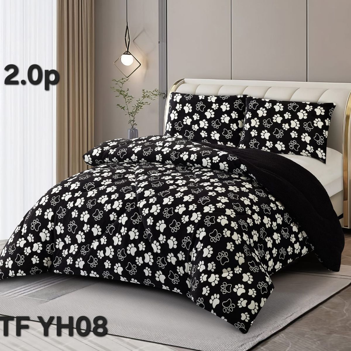 GENERICO - Cubrecama de Invierno Plush con Chiporro 2 Plazas Negro TFYH08
