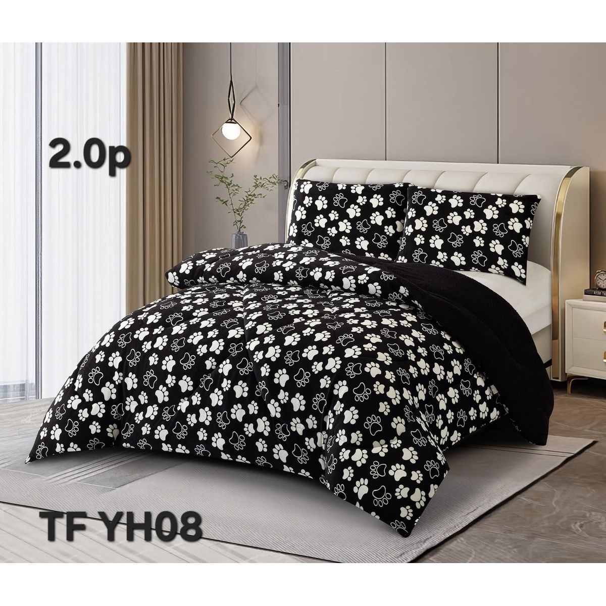 GENERICO - Cubrecama de Invierno Plush con Chiporro 2 Plazas Negro TFYH08