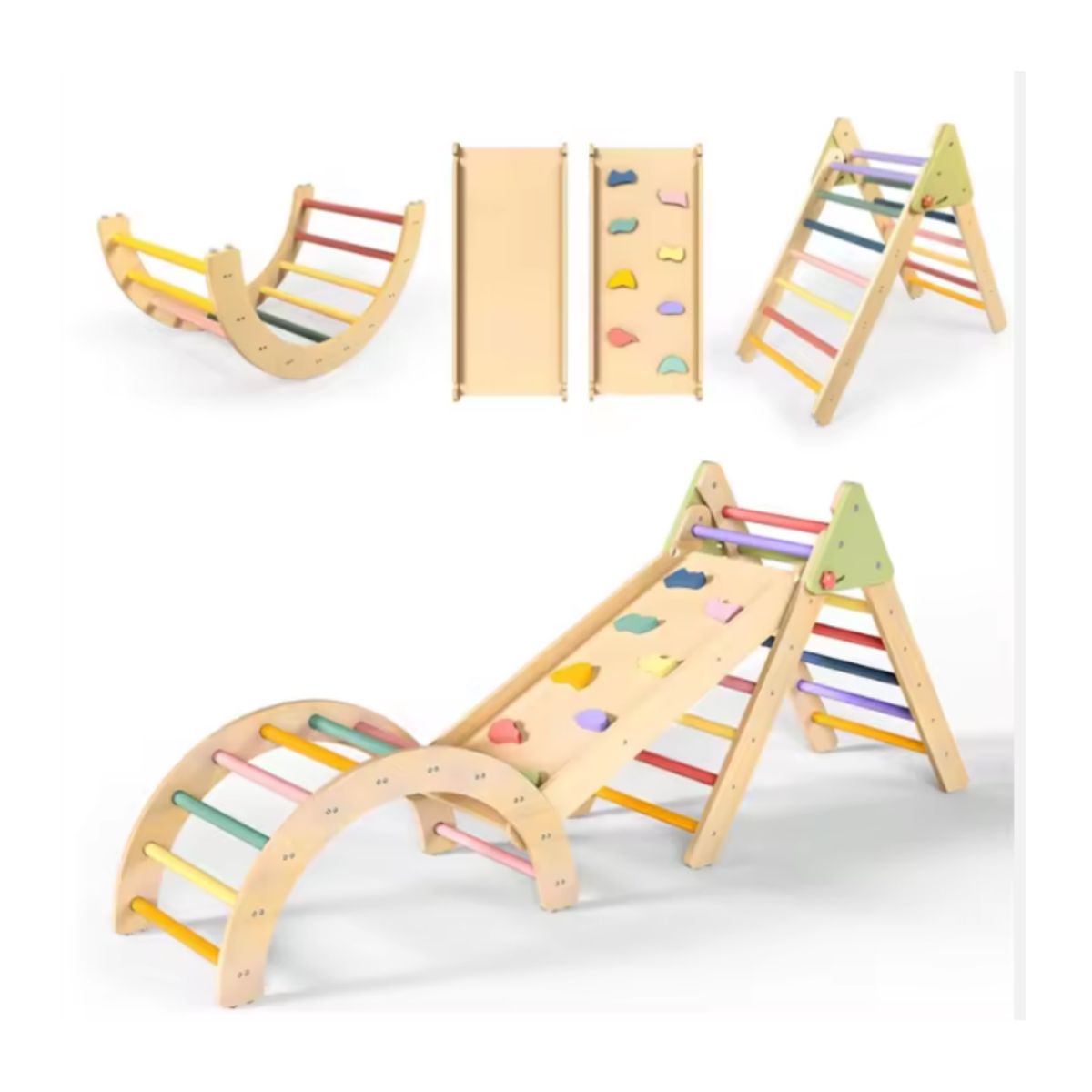 GENERICO - Kit Triangulo Pikler Y Balancin Con Rampa Montessori 5 En 1