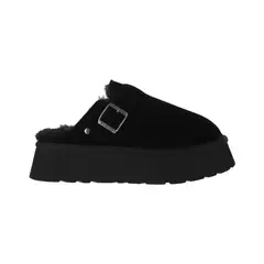 BAMERS - Zuecos Mujer Cuero Ravelo Negra Plataforma