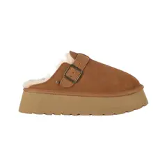 BAMERS - Zuecos Mujer Cuero Ravelo Caramel Plataforma