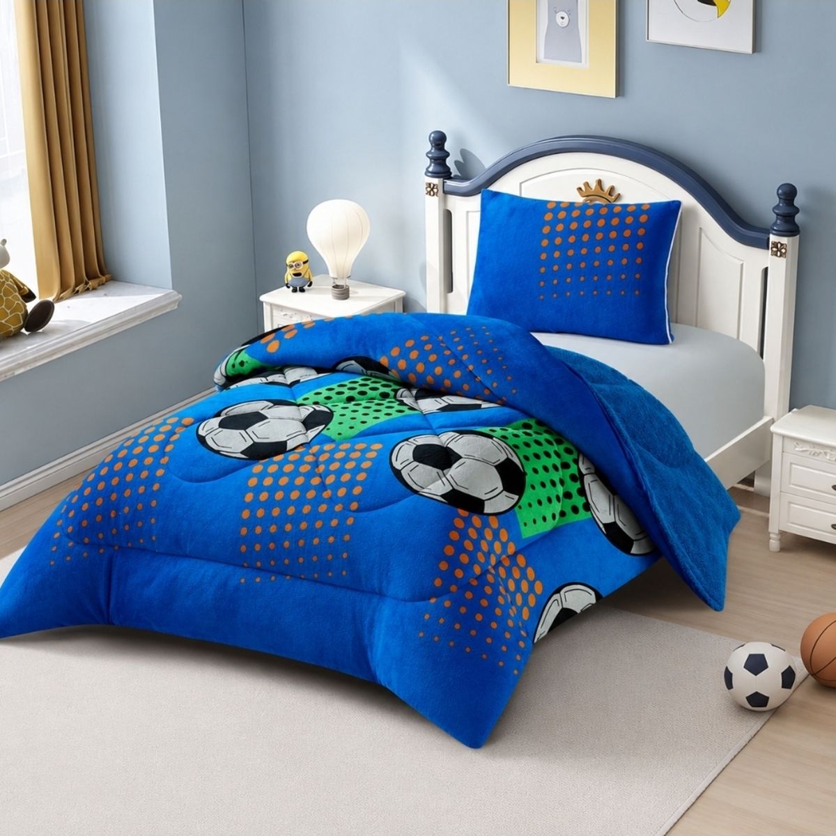 GENERICO - Cubrecama de Invierno Plush con Chiporro 1.5 Plazas Azul TFYH46
