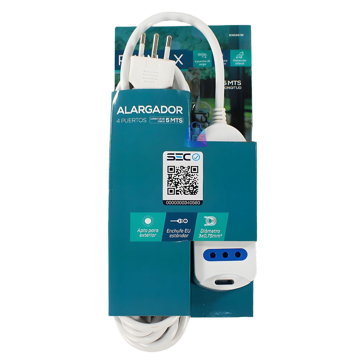 Alargador Electrico 4 Enchufes 5m SEC Blanco - PS, marca DBLUE - Foto 2