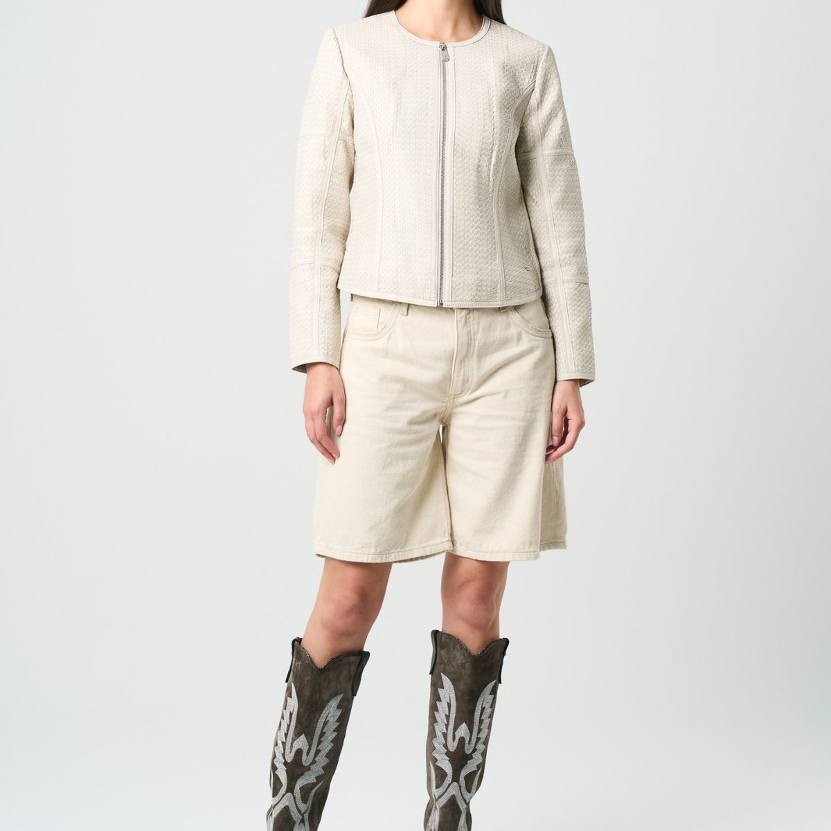 VELEZ - Vélez Chaqueta De Cuero Tejido Para Mujer Woven Crema