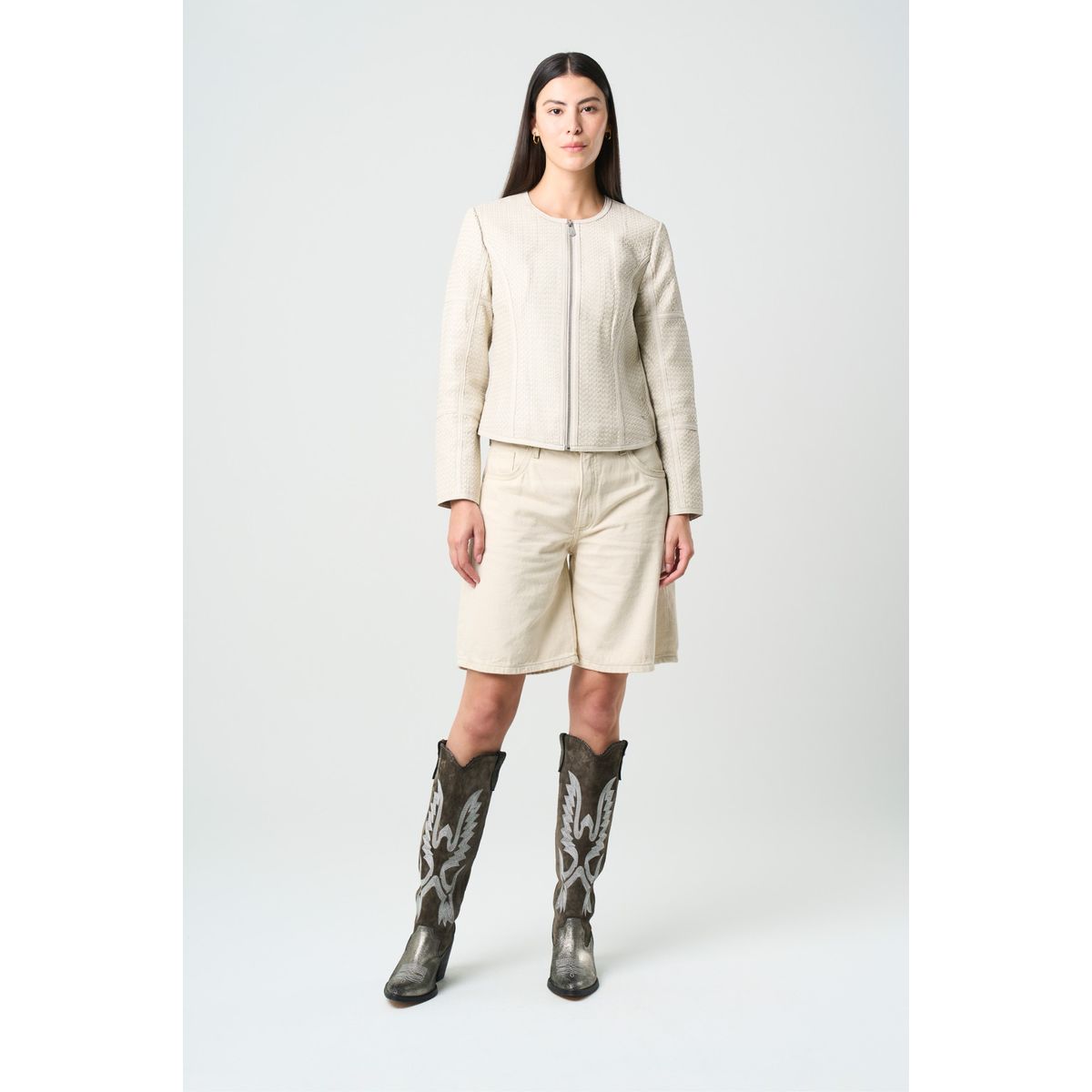 VELEZ - Vélez Chaqueta De Cuero Tejido Para Mujer Woven Crema