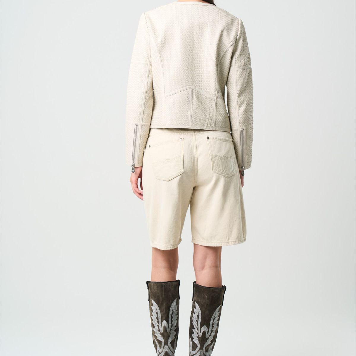 VELEZ - Vélez Chaqueta De Cuero Tejido Para Mujer Woven Crema