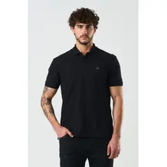 VELEZ - Vélez Polera Polo Manga Corta Essential Hombre Textura Negro