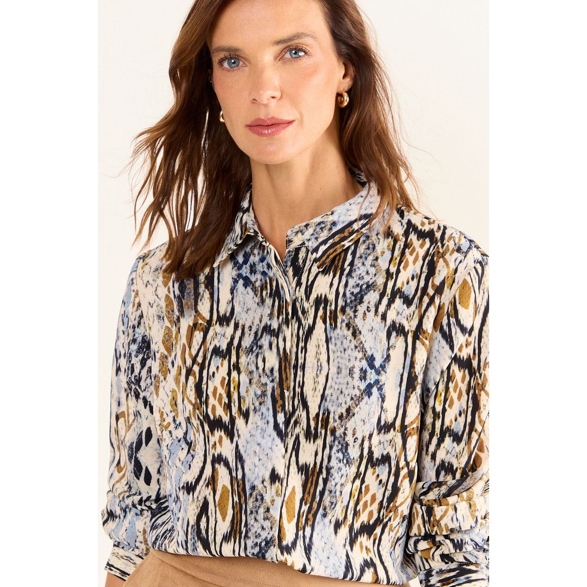 MA GRIFFE - Blusa Camisera Estampada Mujer Crudo Magriffe