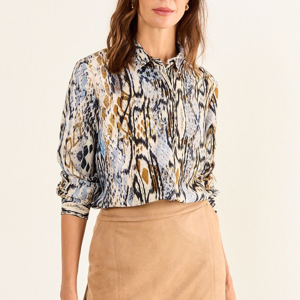 MA GRIFFE - Blusa Camisera Estampada Mujer Crudo Magriffe