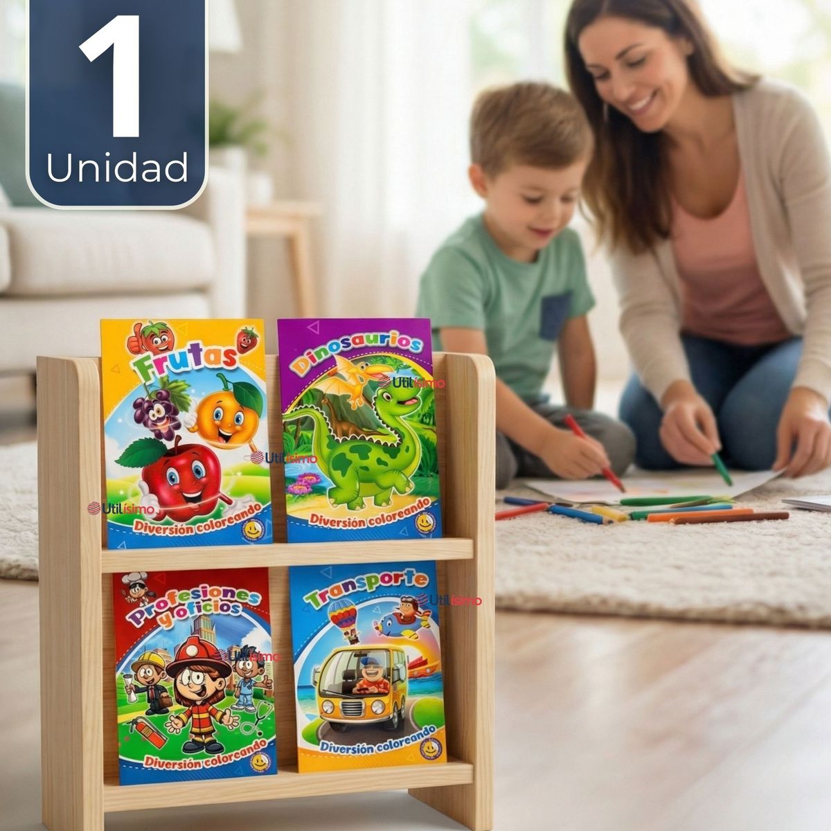 UTILISIMO - Libro Para Colorear Pintar Educativo Con Stickers Diseños Surtidos