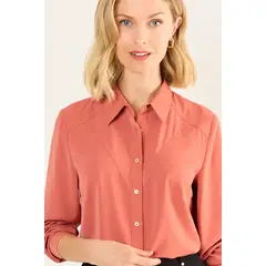 MA GRIFFE - Blusa Camisera Cortes Mujer Terracota Magriffe