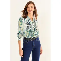MA GRIFFE - Blusa Cuello Mao Estampada Mujer Verde Oliva Magriffe