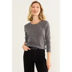 MA GRIFFE - Polera Rib Melange Mujer Gris Magriffe