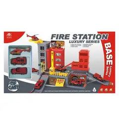KIVARA - Juego Pista de Autos Estacionamiento Bomberos con Vehículos