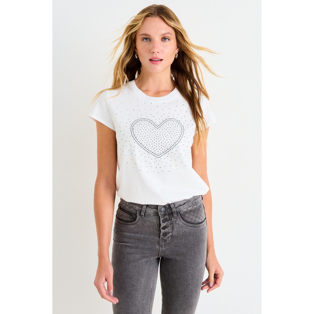 ASH - Polera Manga Corta Con Print  Focalizado Mujer Crudo Ash