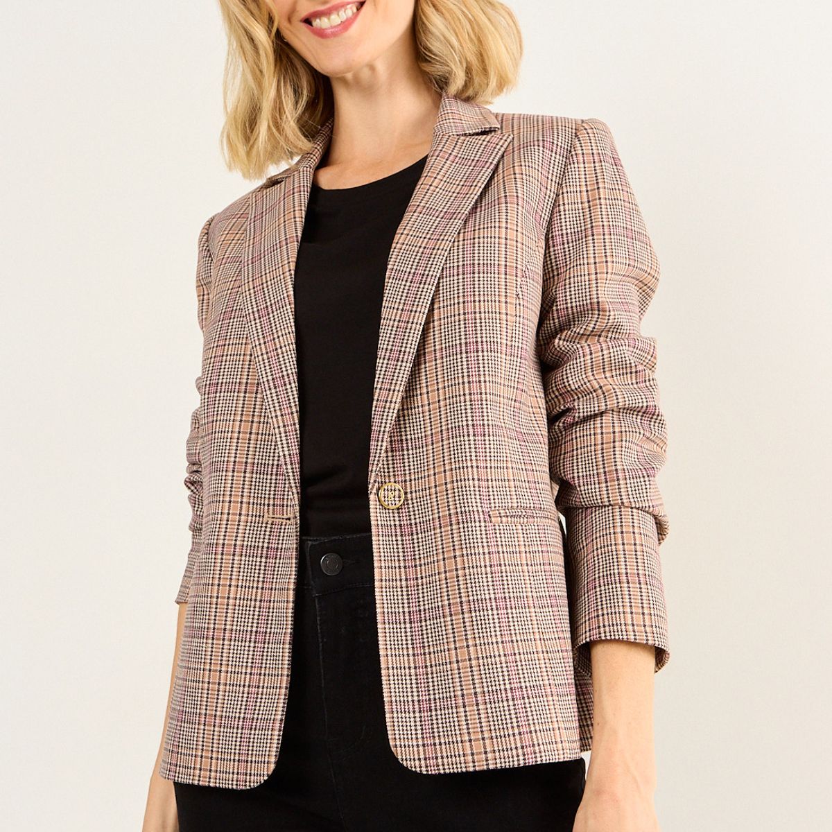 MA GRIFFE - Blazer Diseño Cuadrille Mujer Café Magriffe