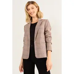 MA GRIFFE - Blazer Diseño Cuadrille Mujer Café Magriffe
