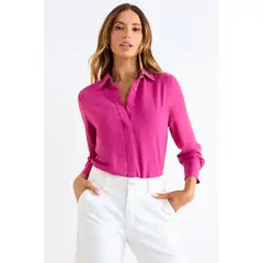 ASH - Blusa Camisera Manga Larga Mujer Fucsia