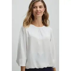 MA GRIFFE - Blusa Cuello Redondo Mujer Crudo Magriffe