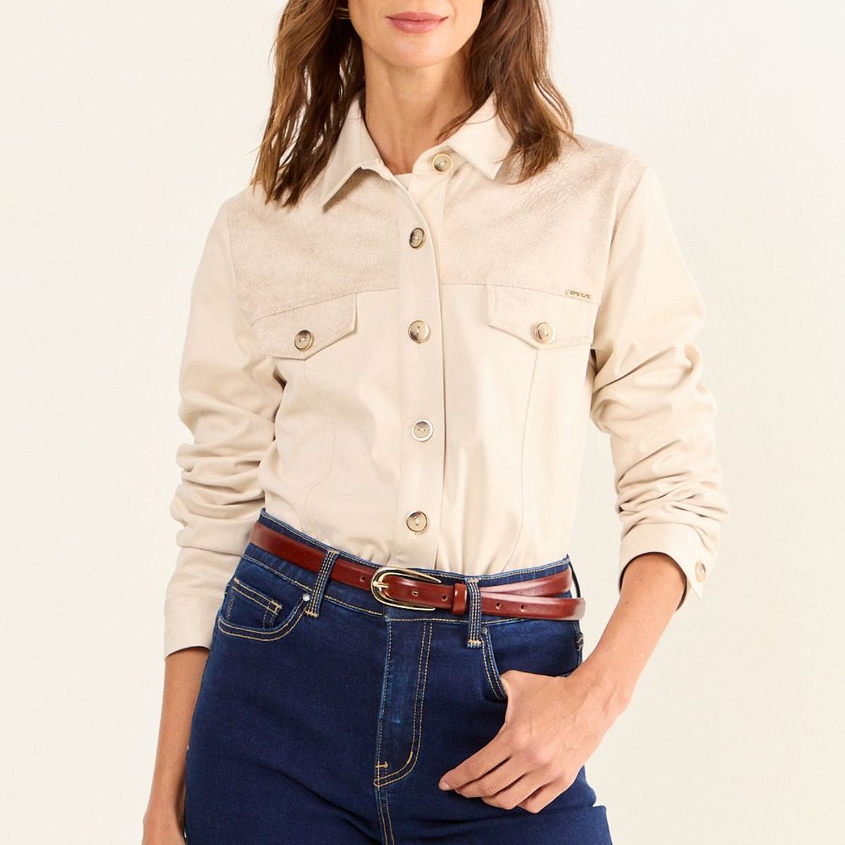 MA GRIFFE - Chaqueta Tipo Sobre Camisa Mujer Beige Magriffe