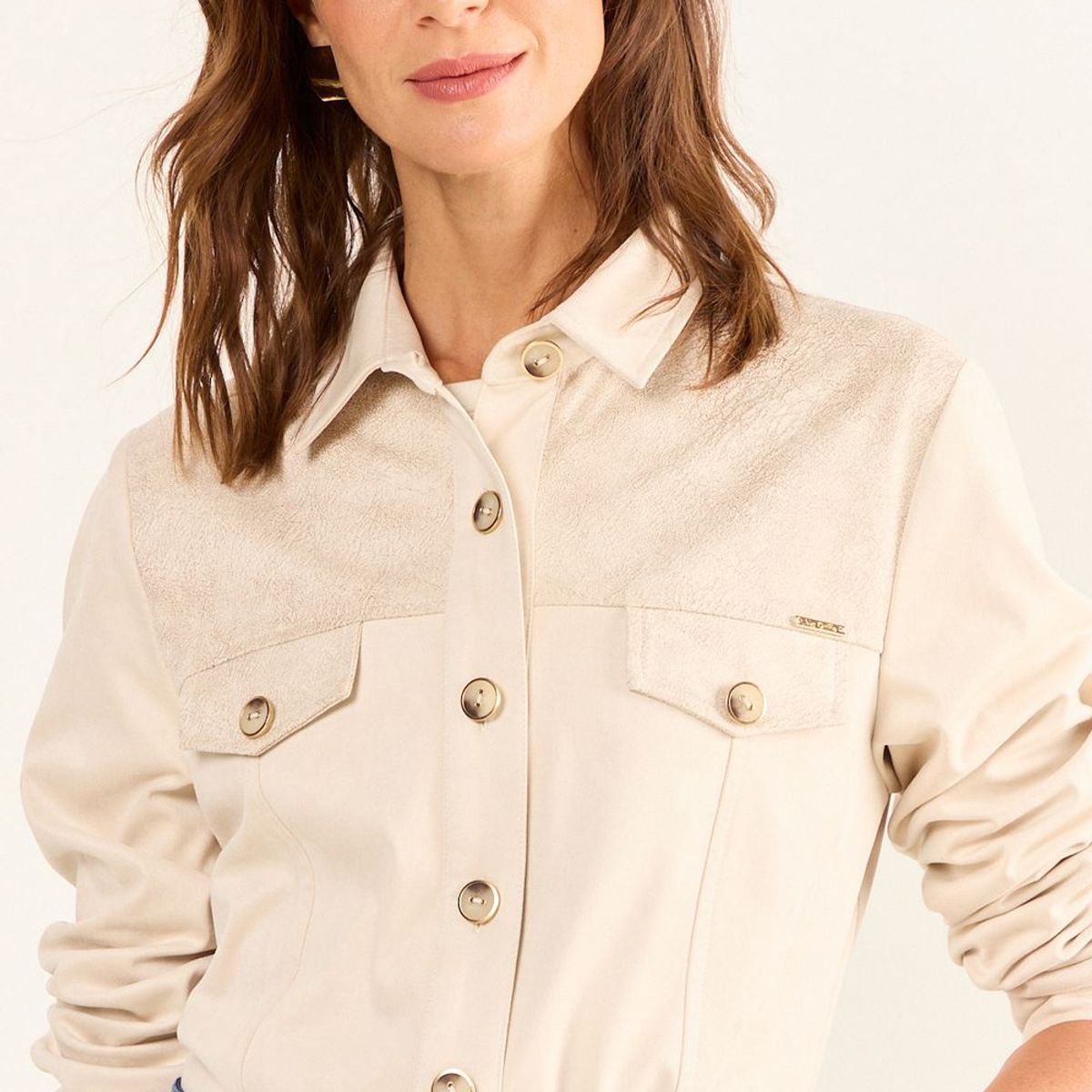 MA GRIFFE - Chaqueta Tipo Sobre Camisa Mujer Beige Magriffe