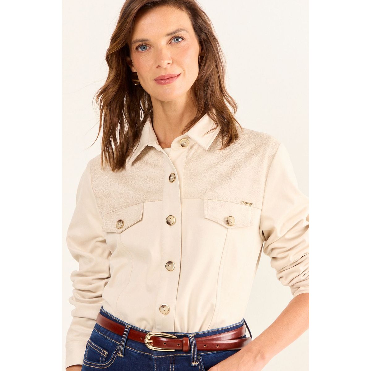 MA GRIFFE - Chaqueta Tipo Sobre Camisa Mujer Beige Magriffe