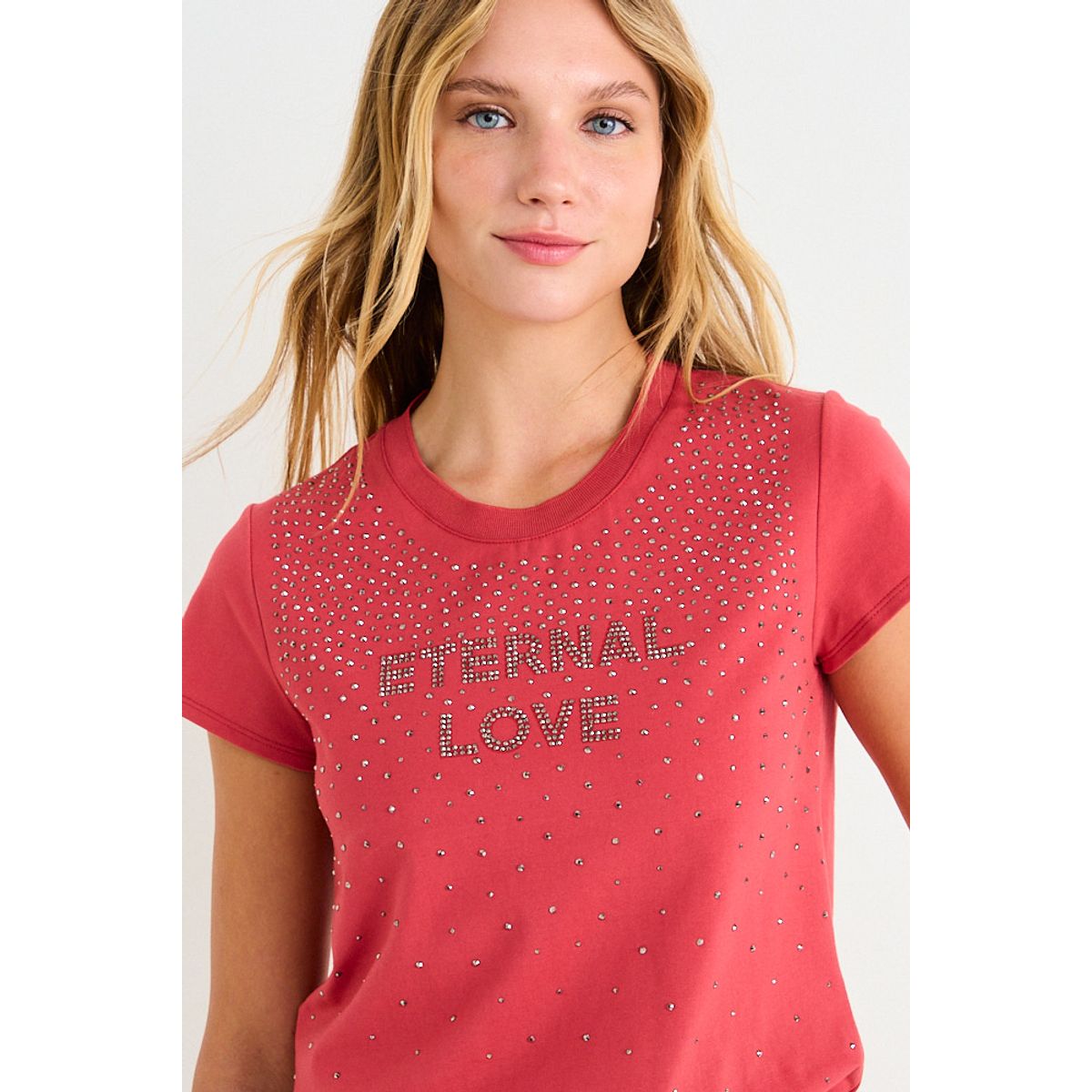 ASH - Polera Manga Corta Con Print  Focalizado Mujer Coral Ash