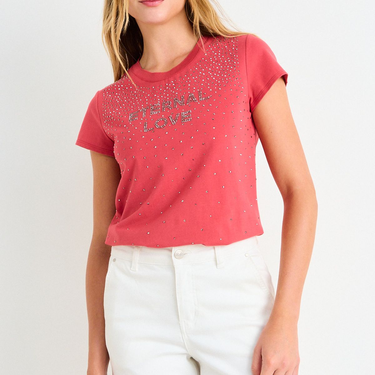 ASH - Polera Manga Corta Con Print  Focalizado Mujer Coral Ash