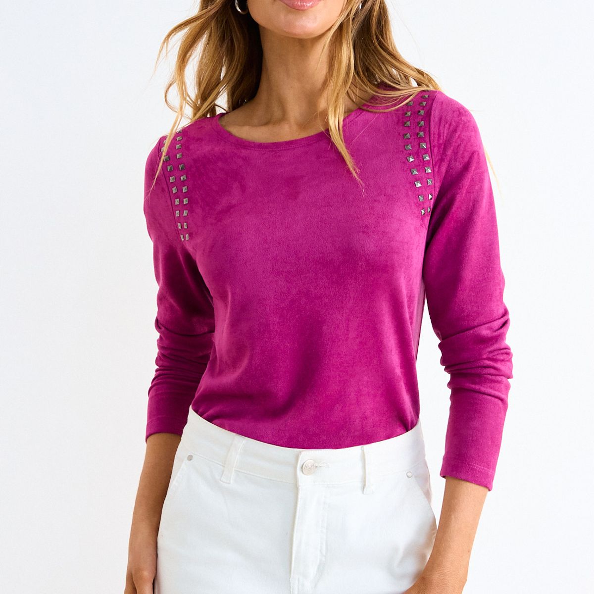 ASH - Polera Suede Manga Larga Mujer Fucsia Ash