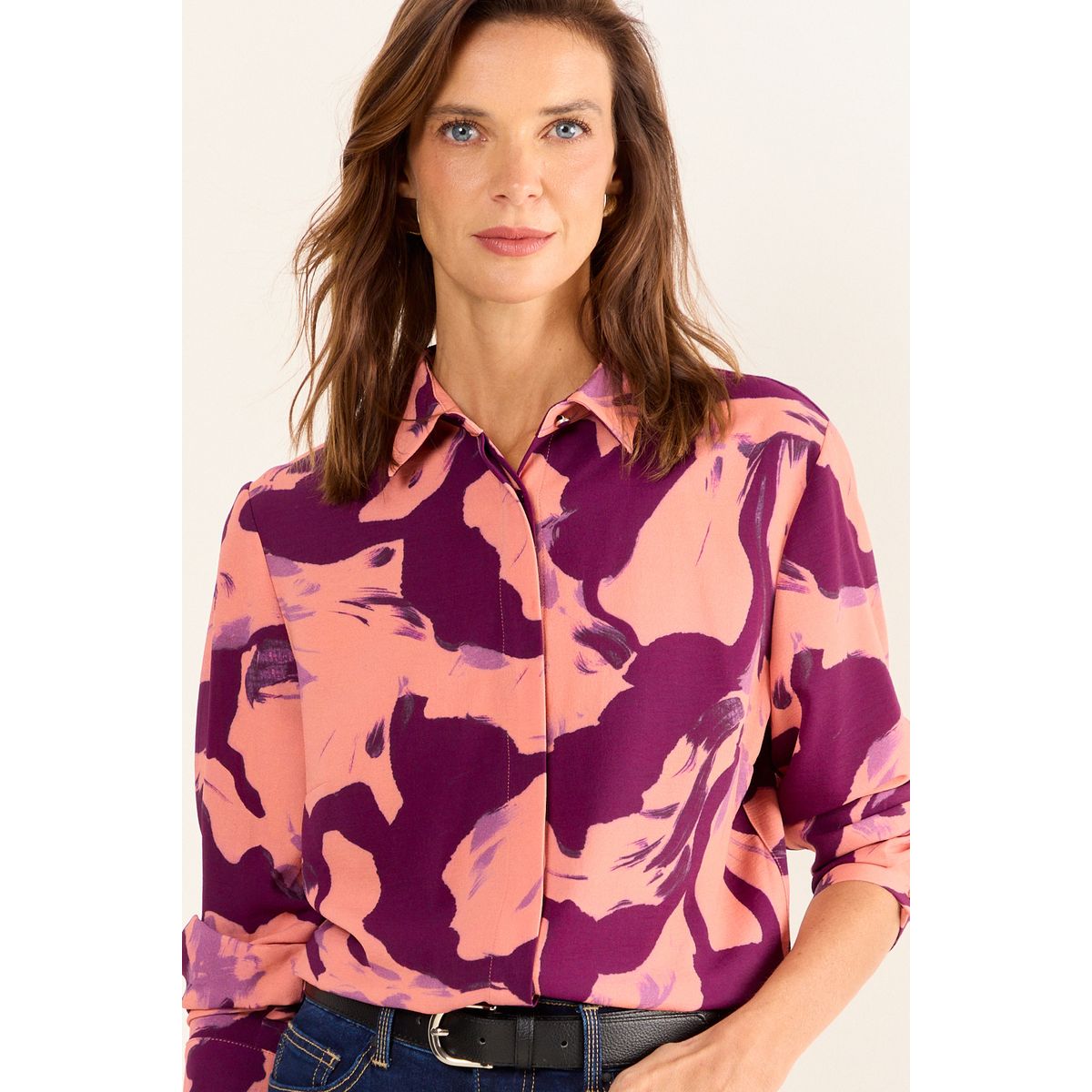 MA GRIFFE - Blusa Camisera Estampada Mujer Morado Magriffe