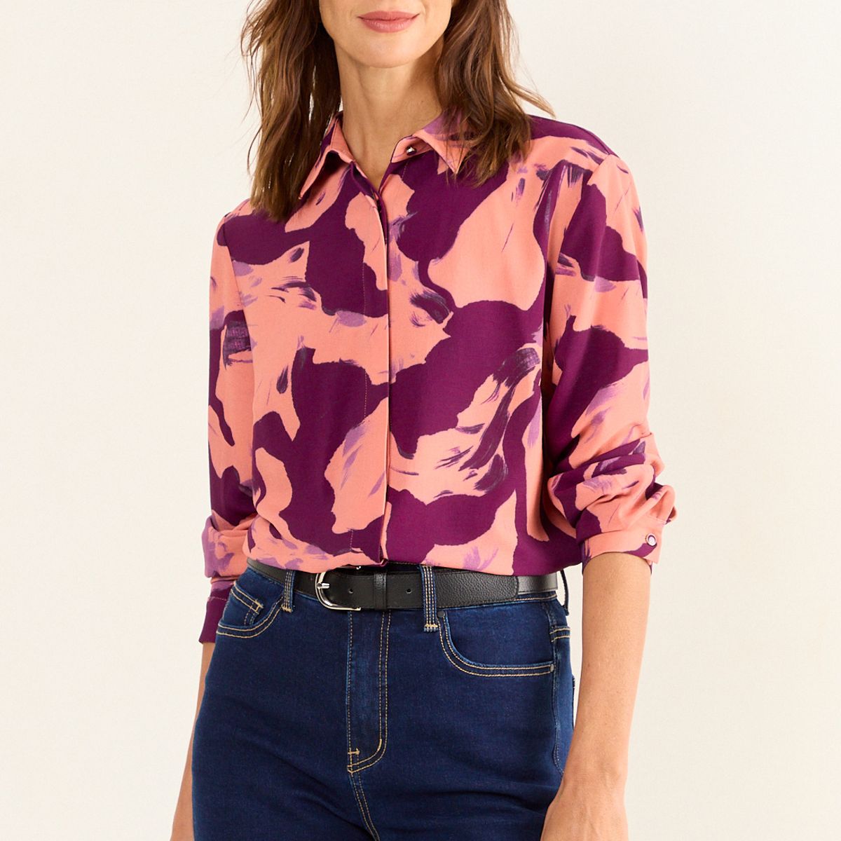 MA GRIFFE - Blusa Camisera Estampada Mujer Morado Magriffe