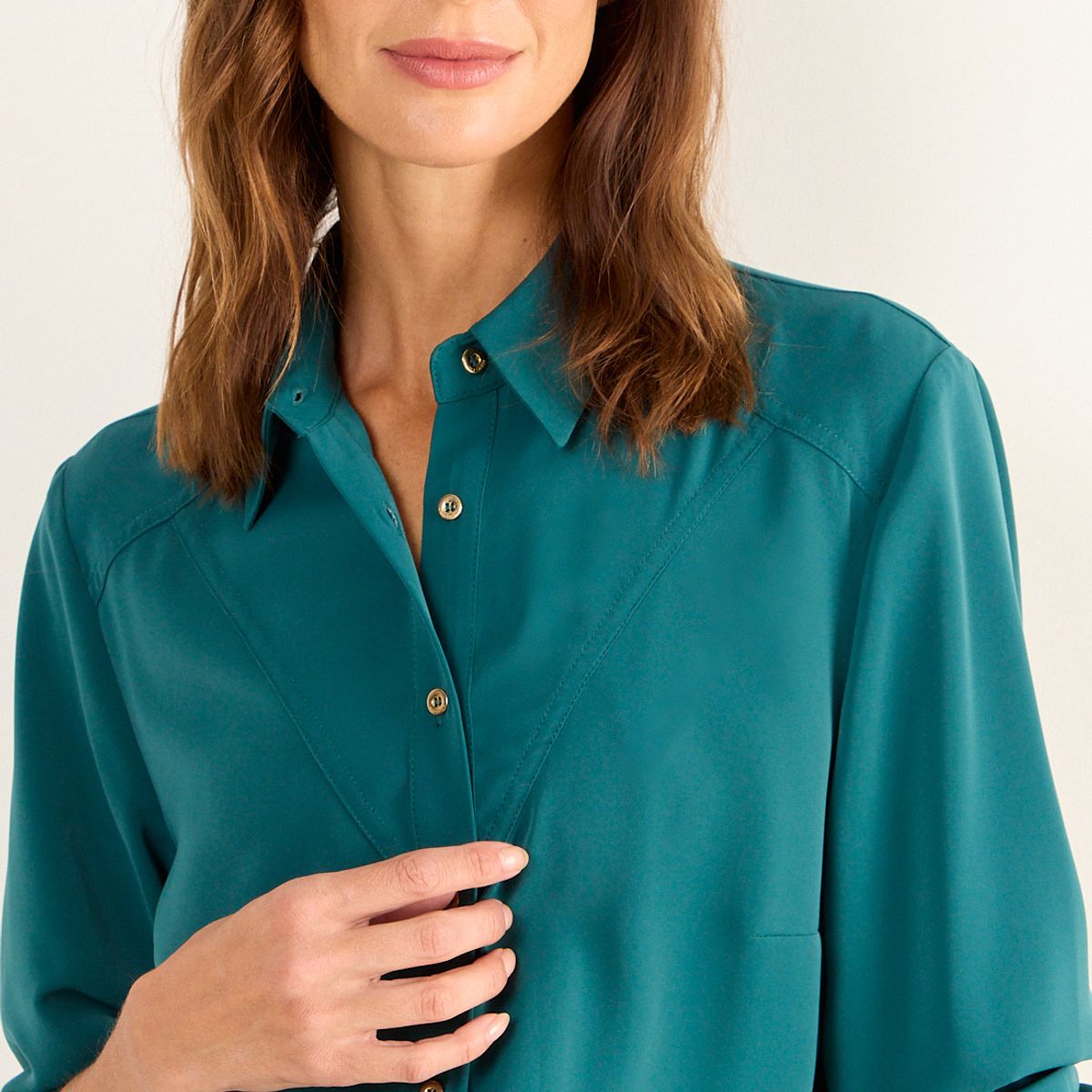MA GRIFFE - Blusa Camisera Cortes Mujer Turquesa Oscuro Magriffe