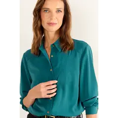 MA GRIFFE - Blusa Camisera Cortes Mujer Turquesa Oscuro Magriffe