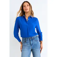 ASH - Blusa Camisera Manga Larga Mujer Azul