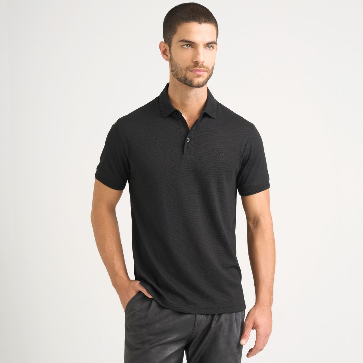 VELEZ - Vélez Polera Polo Lucca Manga Corta Hombre Texturizada Negro