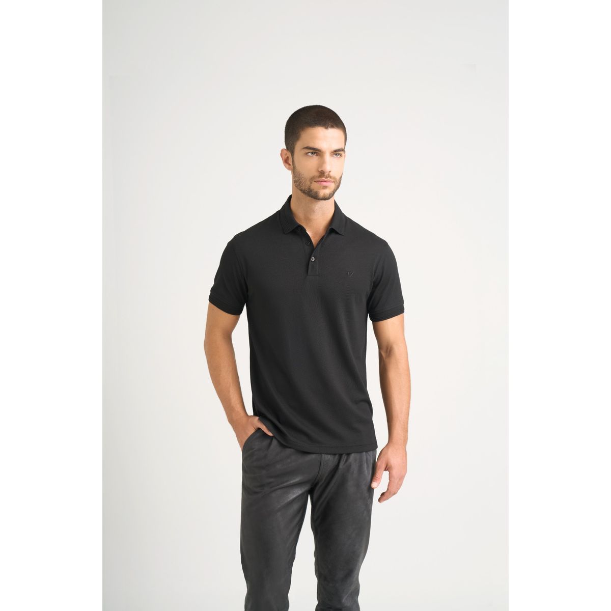 VELEZ - Vélez Polera Polo Lucca Manga Corta Hombre Texturizada Negro