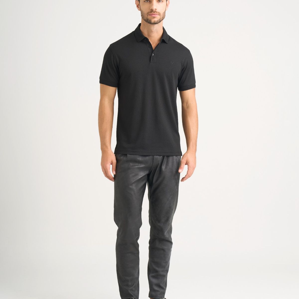 VELEZ - Vélez Polera Polo Lucca Manga Corta Hombre Texturizada Negro