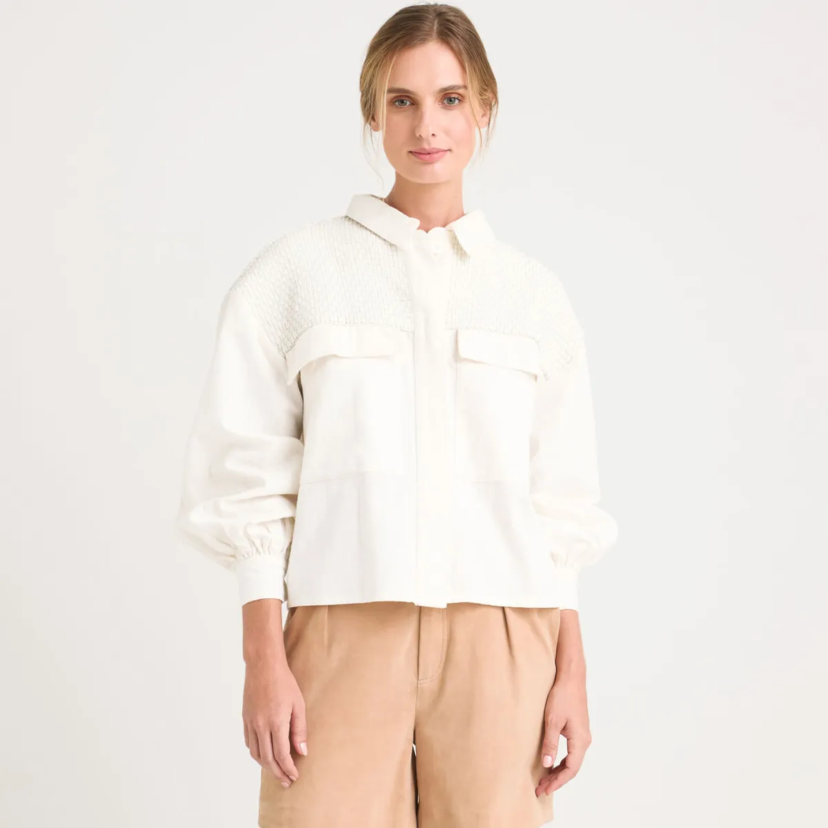 VELEZ - Vélez Chaqueta Oversized Iris Lino Mujer Tejida Crema
