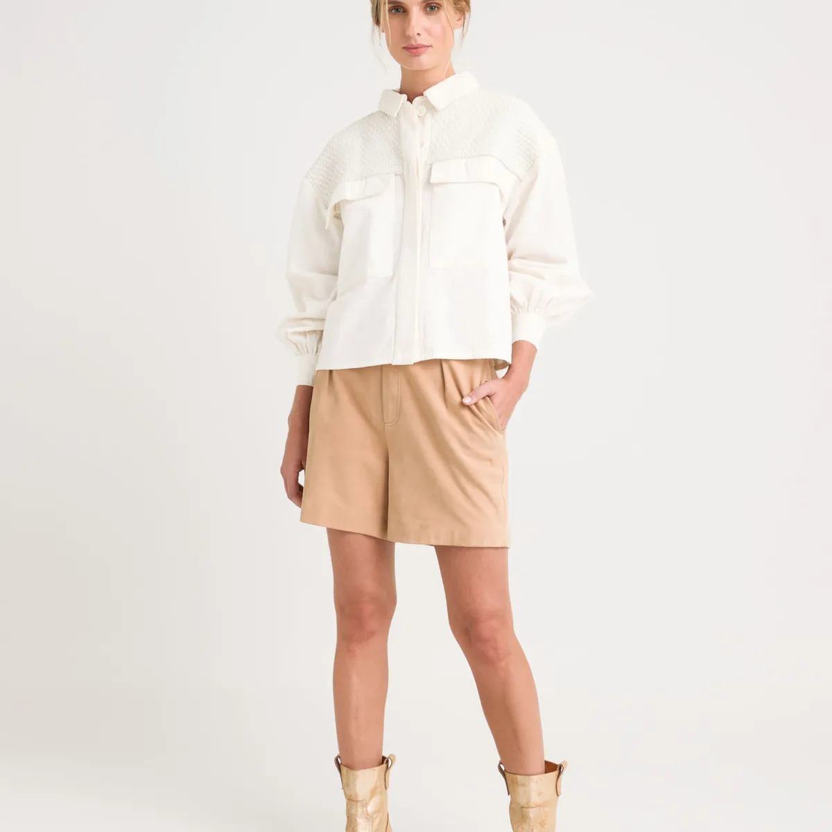 VELEZ - Vélez Chaqueta Oversized Iris Lino Mujer Tejida Crema